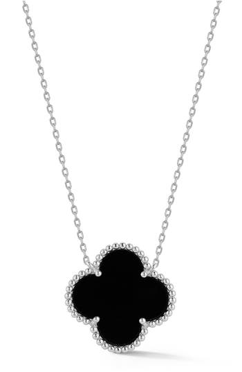 Chloe & Madison Chloe And Madison Onyx Clover Pendant Necklace In Black