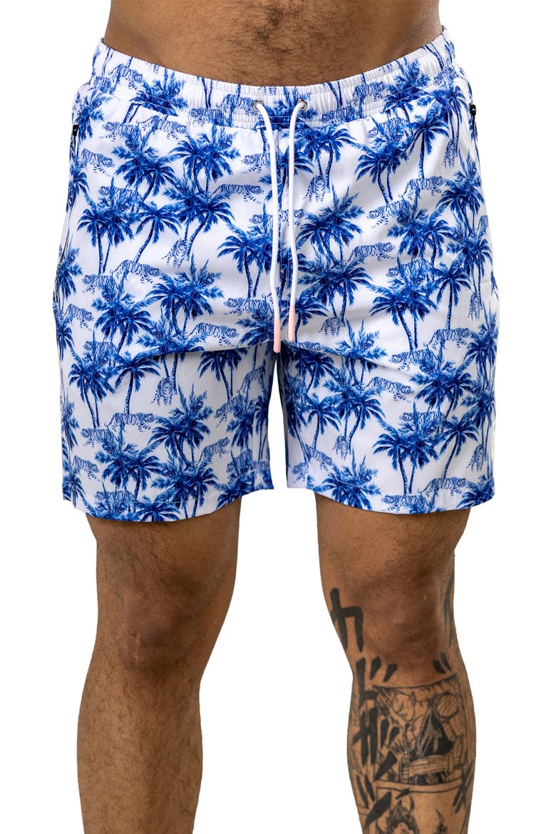 Swim Marthyr Print Swim Trunks, Main, color, BLUE