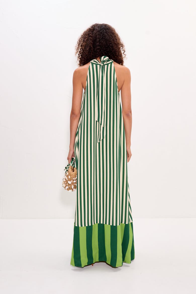 Mona Crepe Dress, Alternate, color, Green Stripe Combo