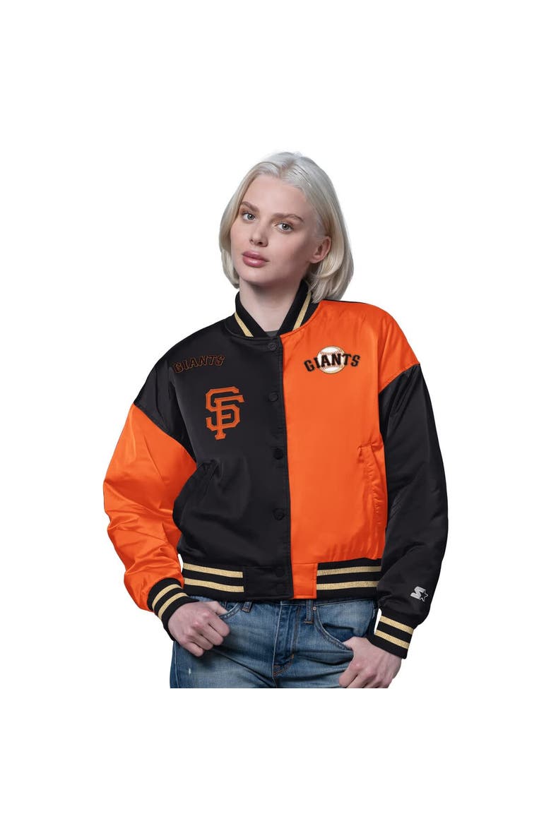 Women's Starter Orange/Black San Francisco Giants Offside Cropped Full-Snap Varsity Jacket, Main, color, Orange