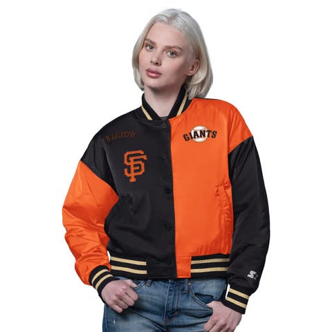 Women's Starter Orange/Black San Francisco Giants Offside Cropped Full-Snap Varsity Jacket