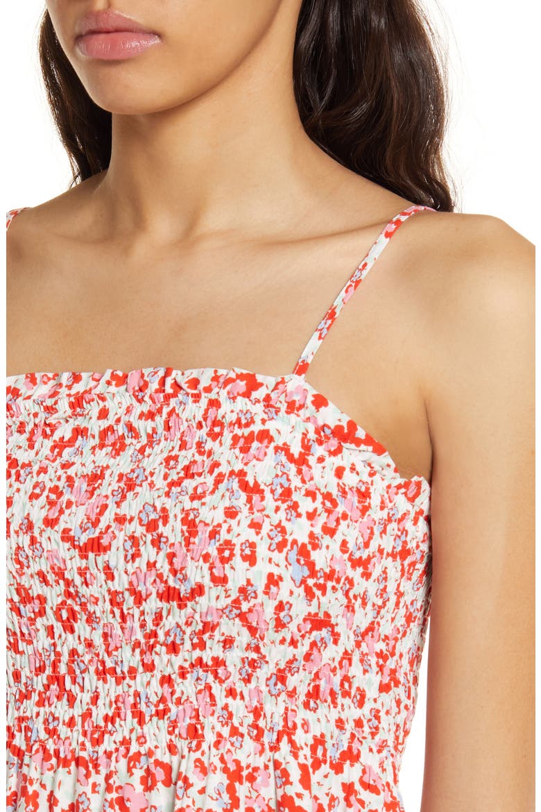 Ola Smocked Floral Minidress, Alternate, color, CHERRY TOMATO AOP NICA