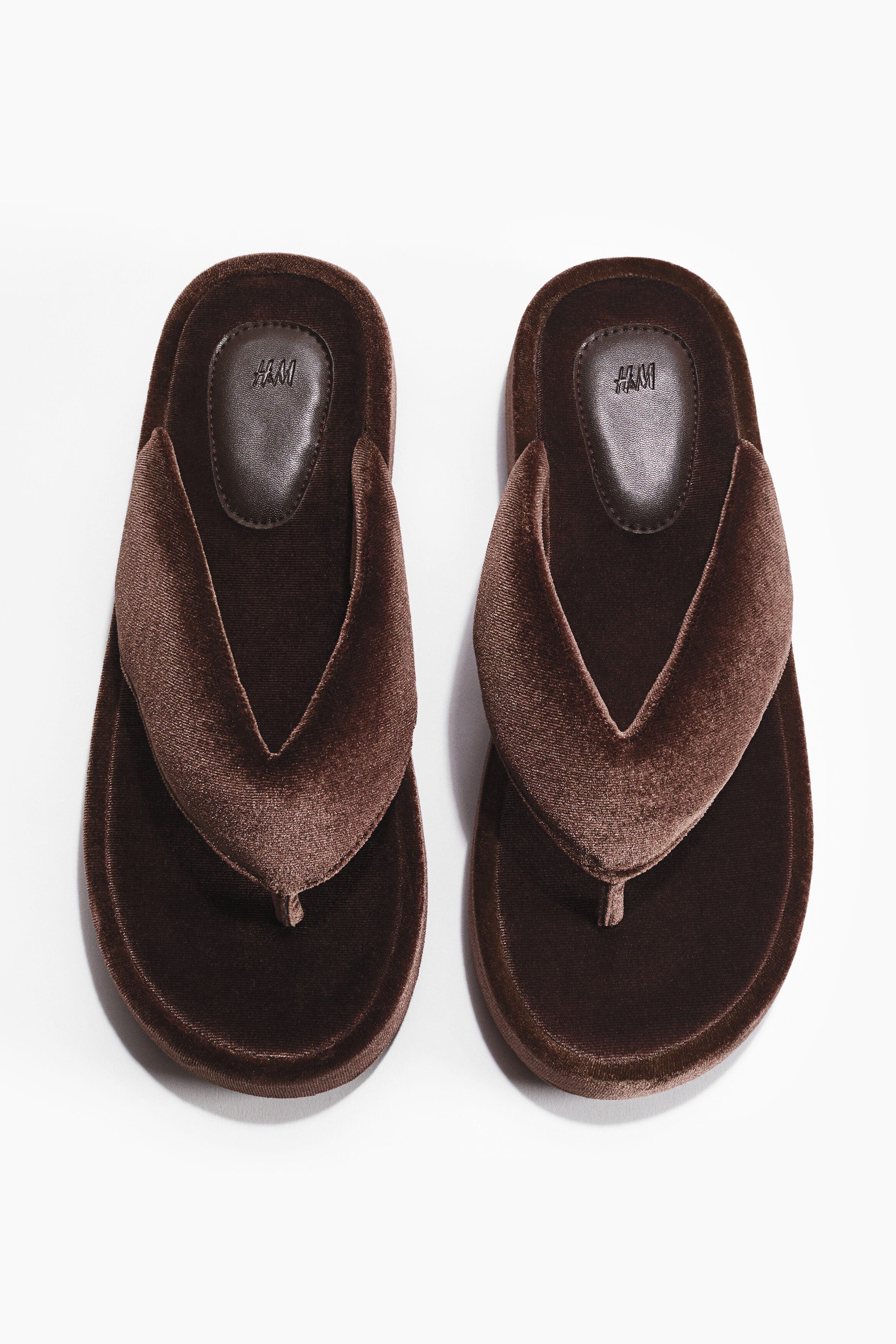 H&M Velour Flip-flops, Alternate, color, Dark Brown