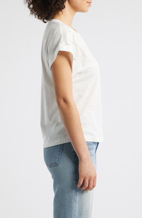 Wit & Wisdom Embroidered Eyelet Cap Sleeve T-shirt In White
