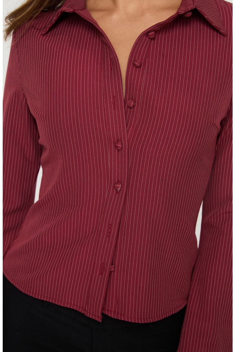 Anni Pinstripe Long Sleeve Button-Up Shirt, Alternate, color, RED