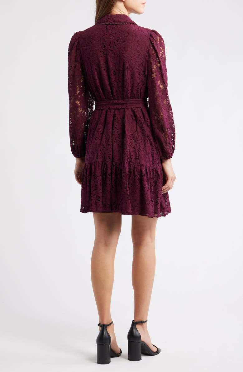 Anne Klein Lace Long Sleeve Tiered Shirtdress, Alternate, color, Dark Chianti