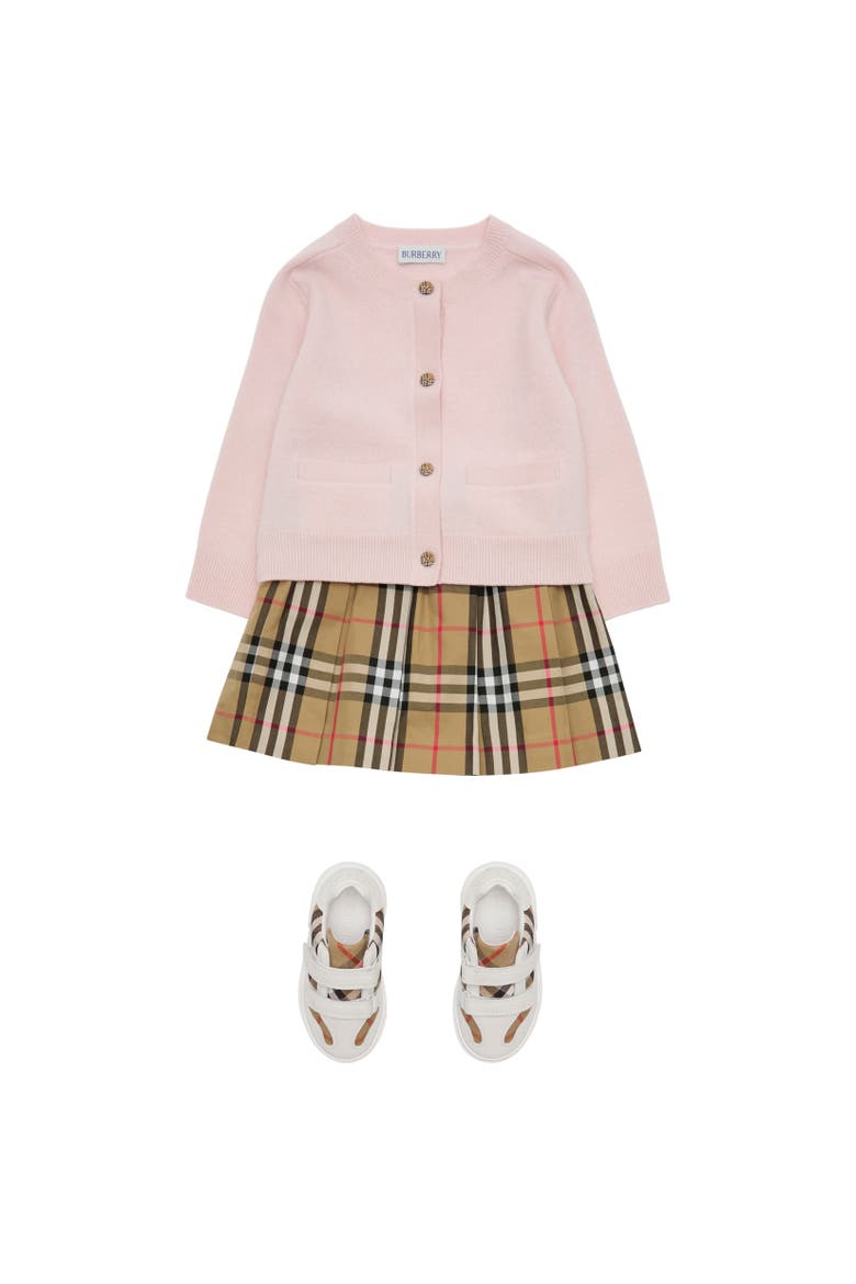 Pleated Check Cotton Skirt, Alternate, color, Sand beige