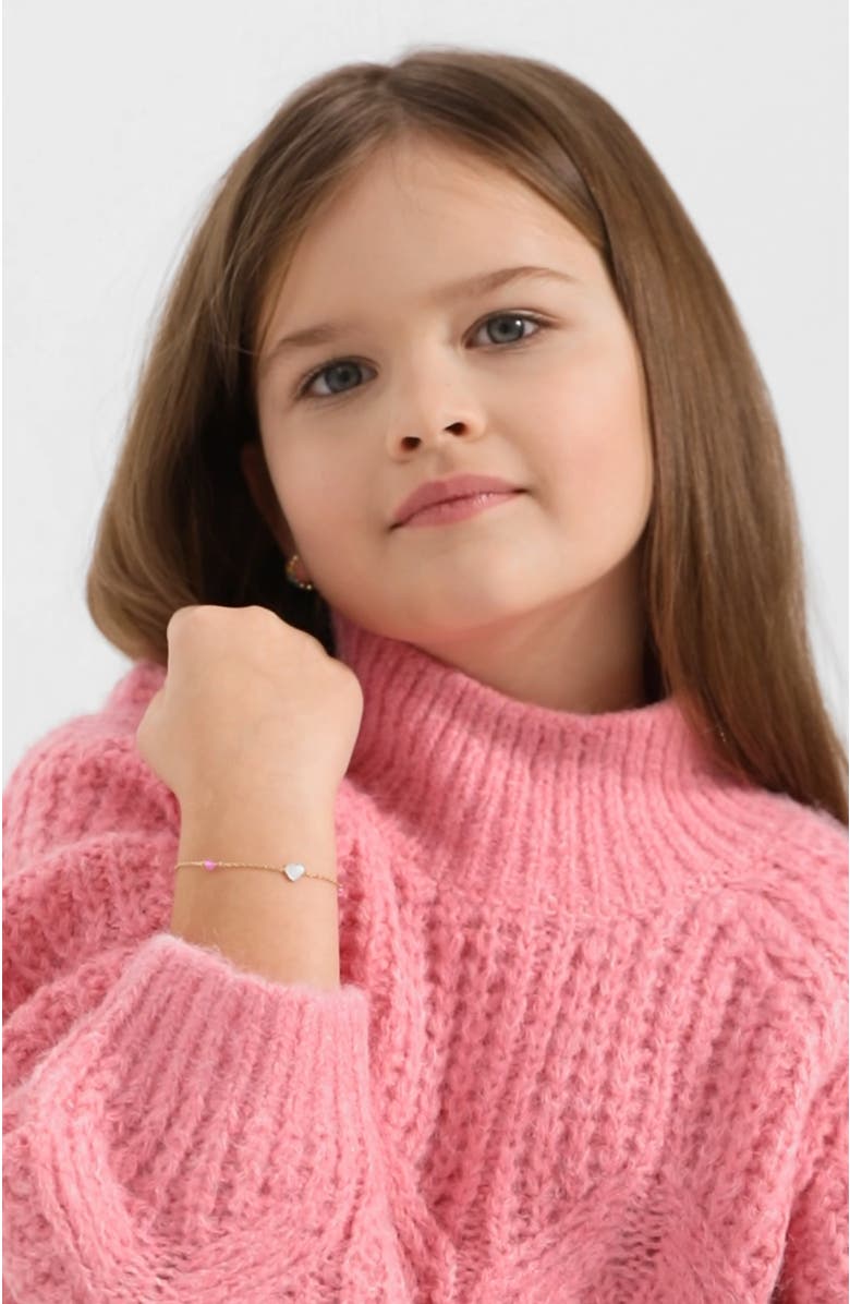 In Season Jewelry 14k Mother of Pearl Hearts Girls Bracelet, Alternate, color, White