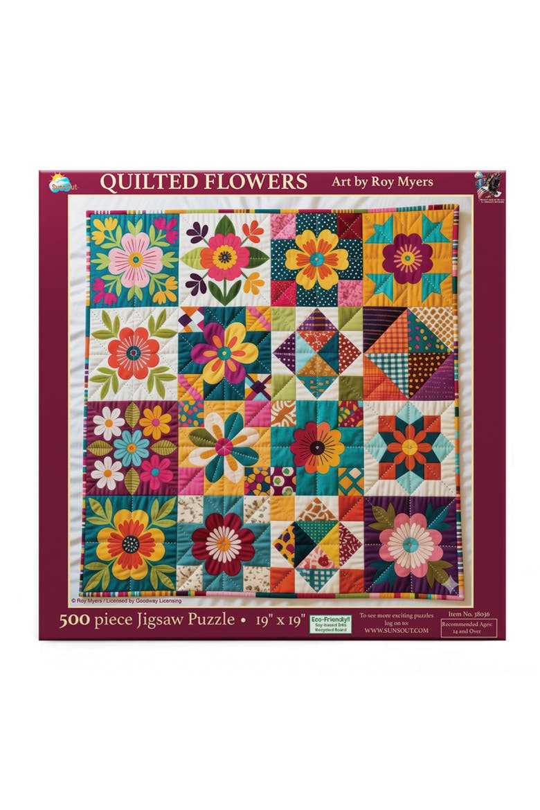 Quilted Flowers 500 piece Jigsaw Puzzle for Adults, Alternate, color, Multicolor