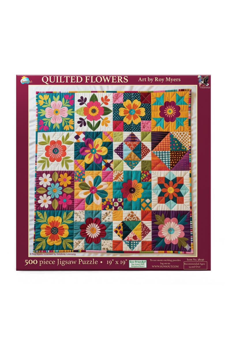 Sunsout Quilted Flowers 500 piece Jigsaw Puzzle for Adults, Alternate, color, Multicolor