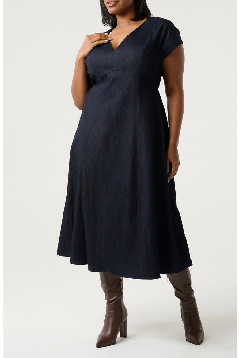 Abbie Fit & Flare Cotton Midi Dress, Alternate, color, INDIGO NOIR