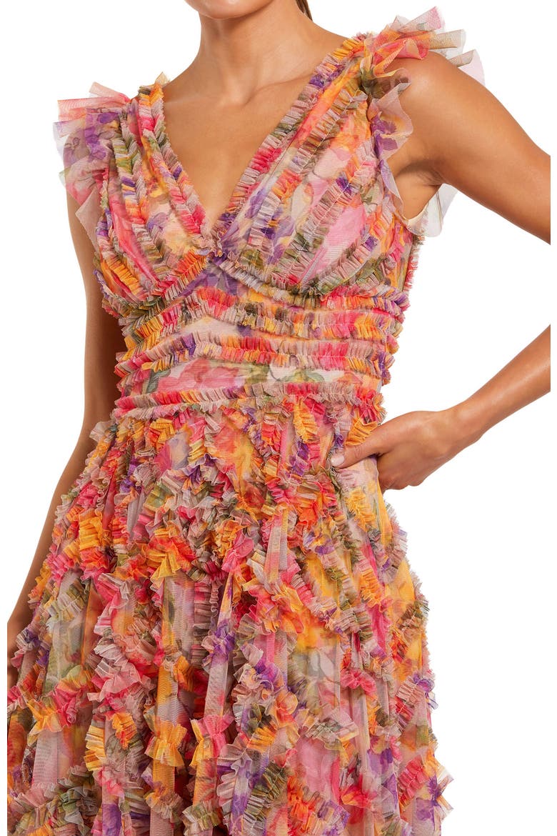 Floral V-Neck Ruffle Tiered Maxi Dress with Flutter Sleeves, Alternate, color, Multi