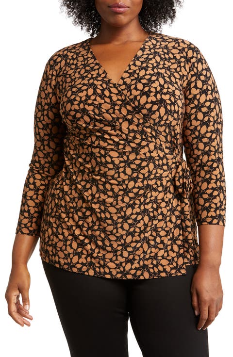 Leaf Print Faux Wrap Top