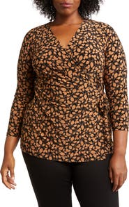 Anne Klein Leaf Print Faux Wrap Top