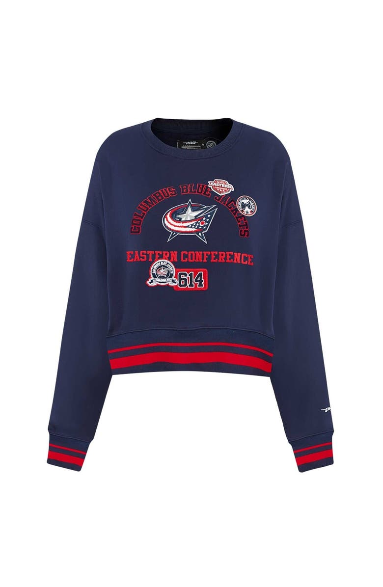 PRO STANDARD Women's Pro Standard  Navy Columbus Blue Jackets Area Code Cropped Pullover Sweatshirt, Alternate, color, 
