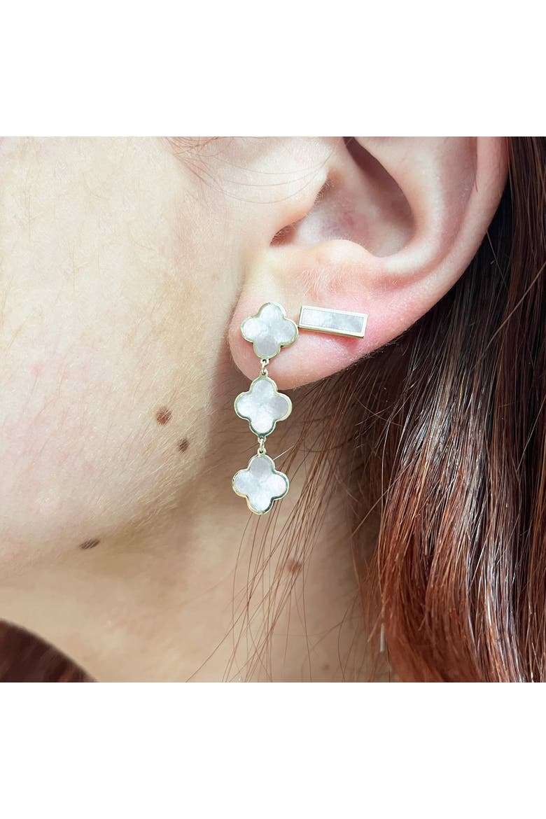 Mother of Pearl Clover Dangle Earrings, Alternate, color, Mother of Pearl