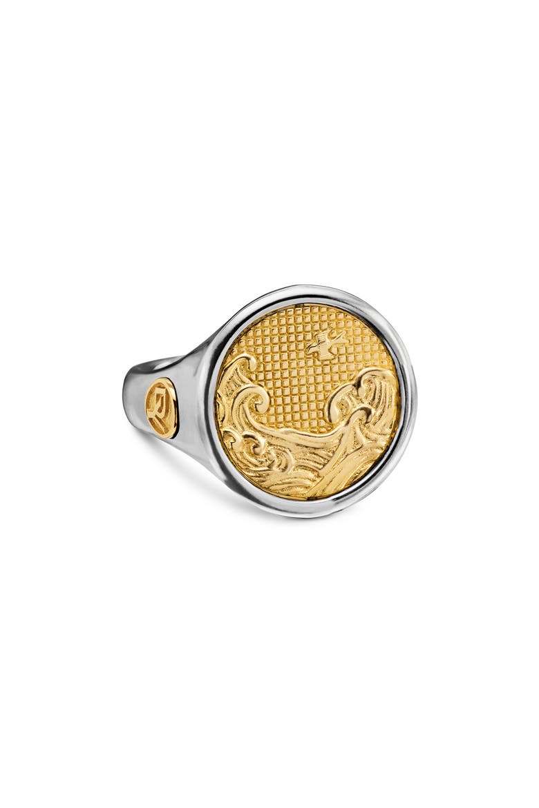 Water & Fire Duality Signet Ring in Sterling Silver with 18K Yellow Gold, Main, color, STERLING SILVER W/ 18K GOLD