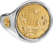 David Yurman Water & Fire Duality Signet Ring in Sterling Silver with 18K Yellow Gold