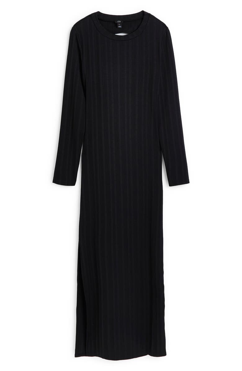River Island Lace-Up Back Long Sleeve Rib Midi Dress, Alternate, color,