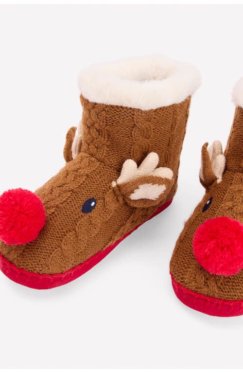 Boden Kids' Reindeer Slipper In Brown