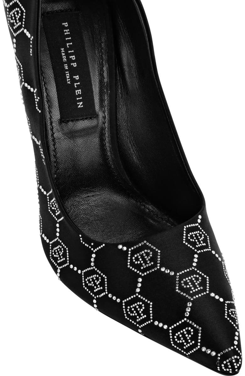 PHILIPP PLEIN Satin Decollete Hi-Heels Strass Monogram Women, Alternate, color, Black/Crystal