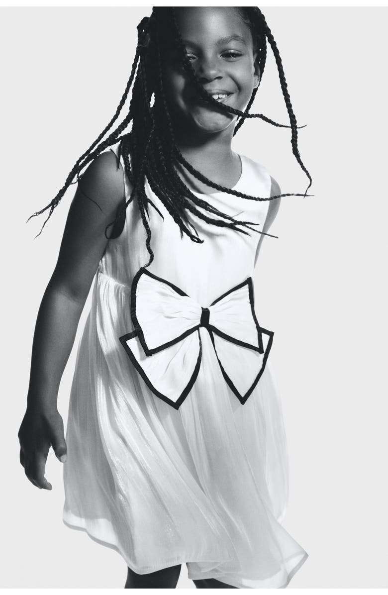 H&M Bow-detail Organza Dress, Alternate, color, White