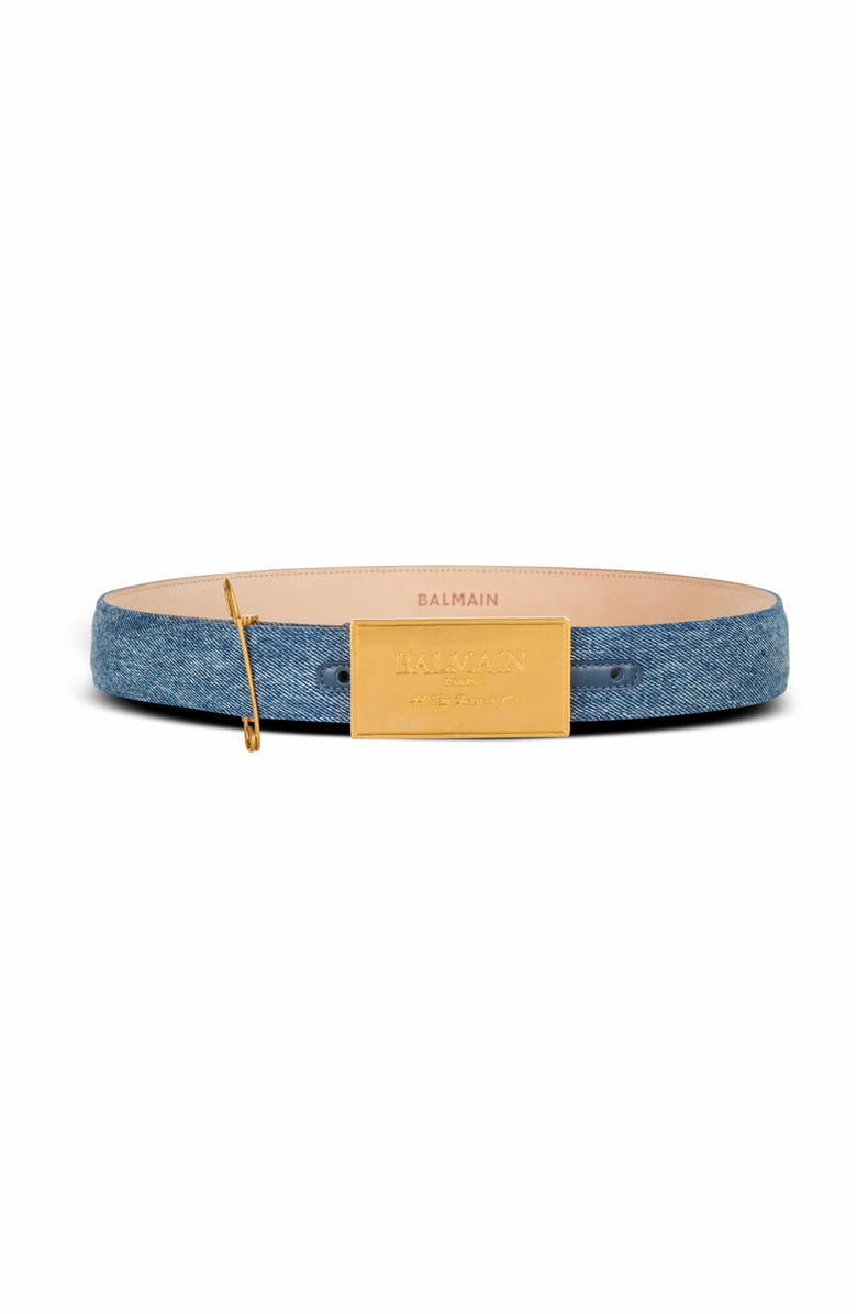 Balmain Denim Belt With Safety Pin, Main, color, Blue