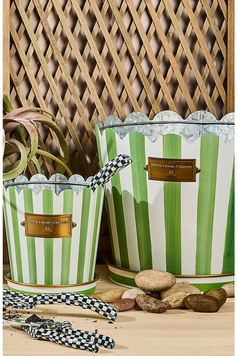 Grass Green Stripe Set of 3 Pots & Saucers, Alternate, color, GREEN