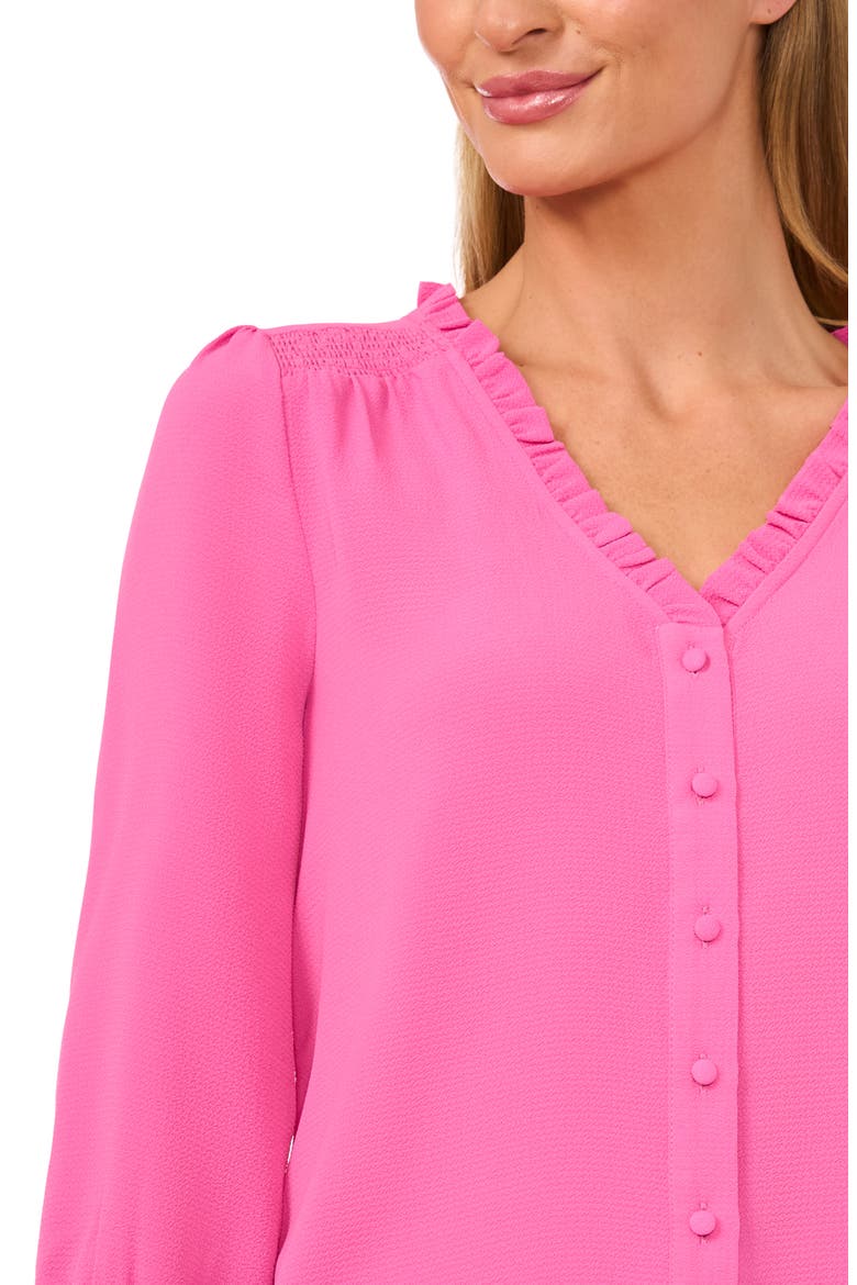 Ruffle V-Neck Blouse, Alternate, color, FREEISA PINK