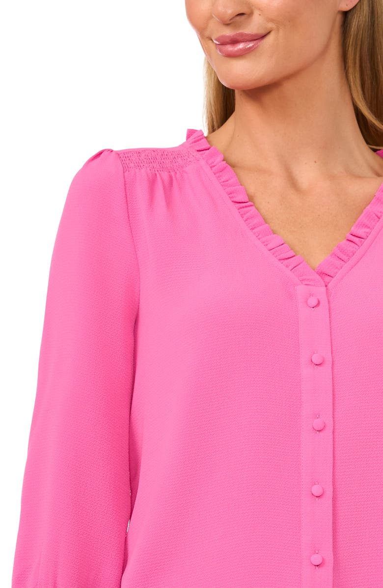 CeCe Ruffle V-Neck Blouse, Alternate, color, Freeisa Pink