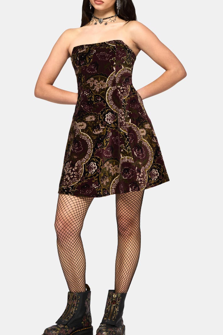 Effie Baroque Strapless Mini Dress, Main, color, Dark Red
