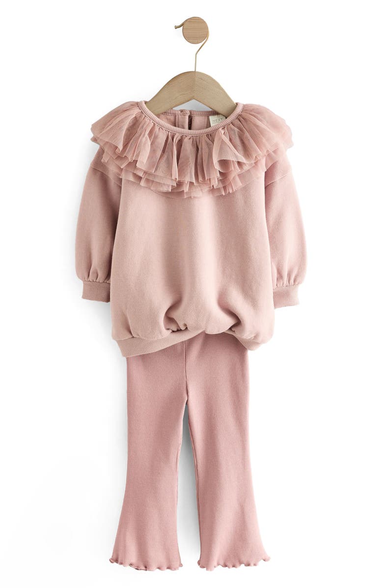NEXT Kids' Tulle Collar Sweatshirt & Rib Pants Set, Main, color, Neutral