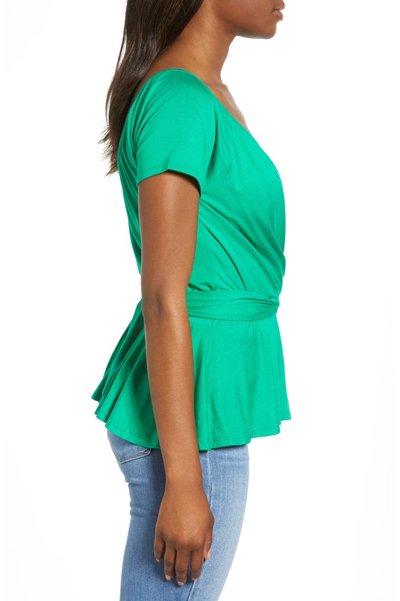 Wrap Tie Back Peplum Top, Alternate, color, KELLY GREEN