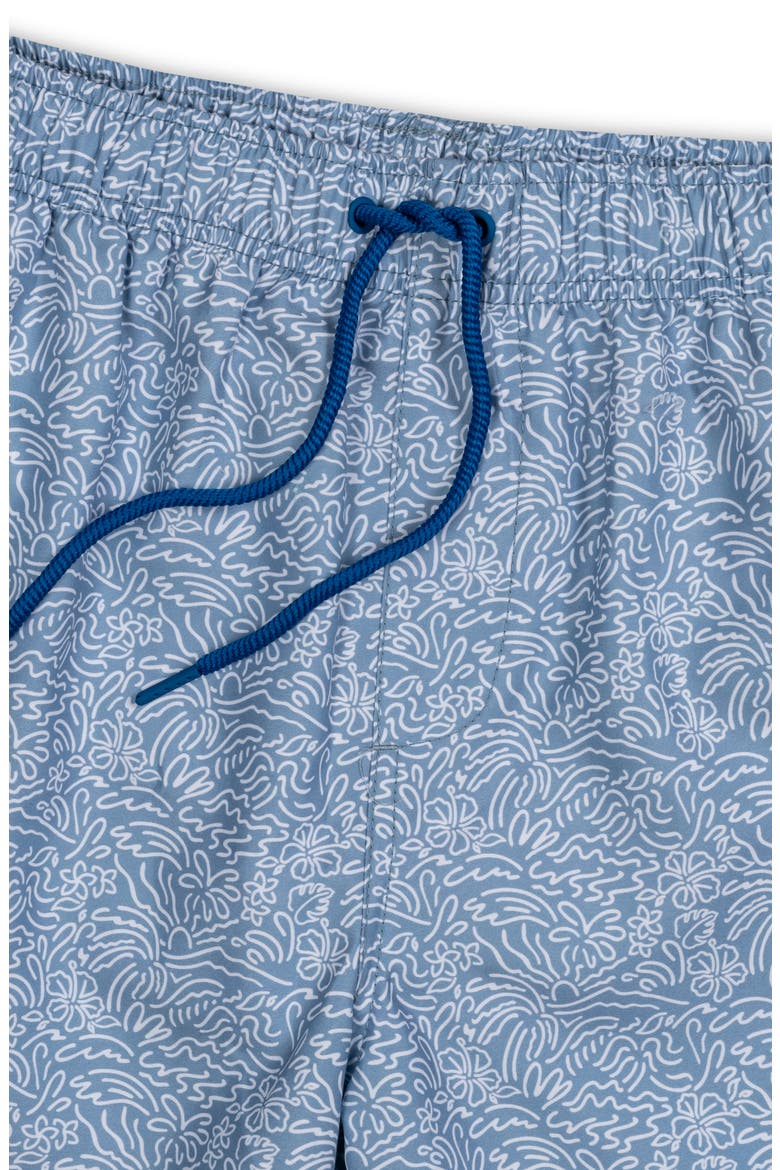 Kids' Palm Print Swim Trunks, Alternate, color, DENIM