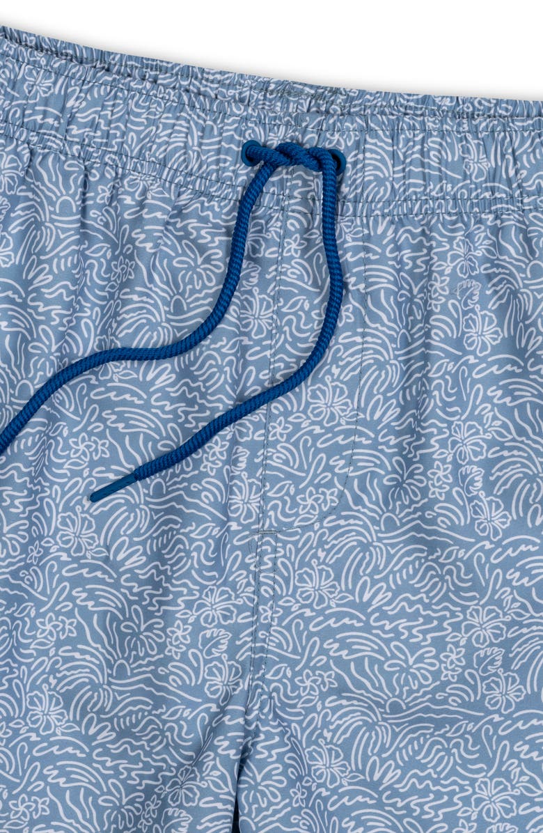 THE ENDLESS SUMMER Kids' Palm Print Swim Trunks, Alternate, color, Denim