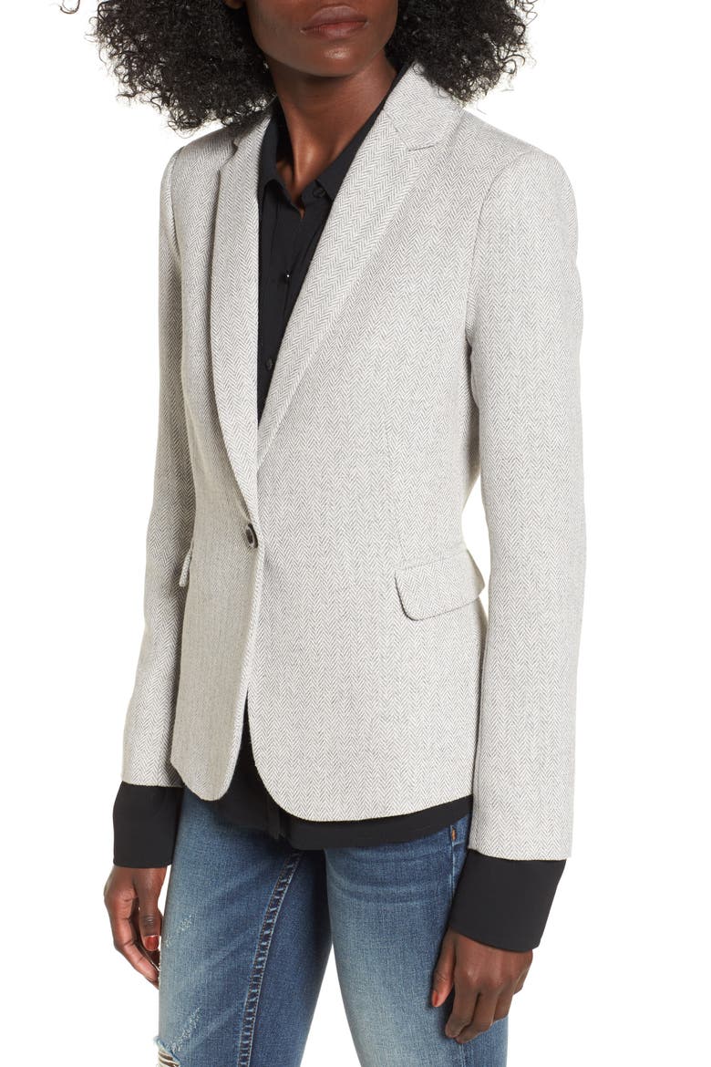 Herringbone Blazer, Alternate, color, GREY