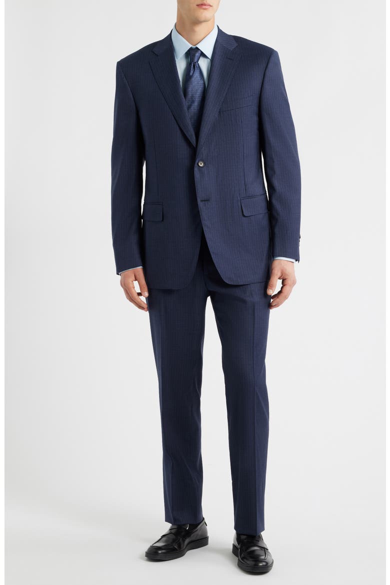 Siena Regular Fit Navy Shadow Stripe Wool Suit, Main, color, NAVY