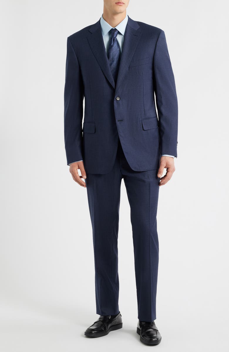 Canali Siena Regular Fit Navy Shadow Stripe Wool Suit, Main, color, Navy