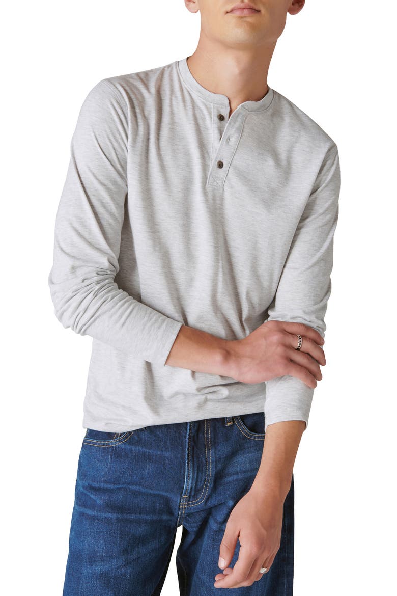 Long Sleeve Henley Shirt, Main, color, HEATHER GREY