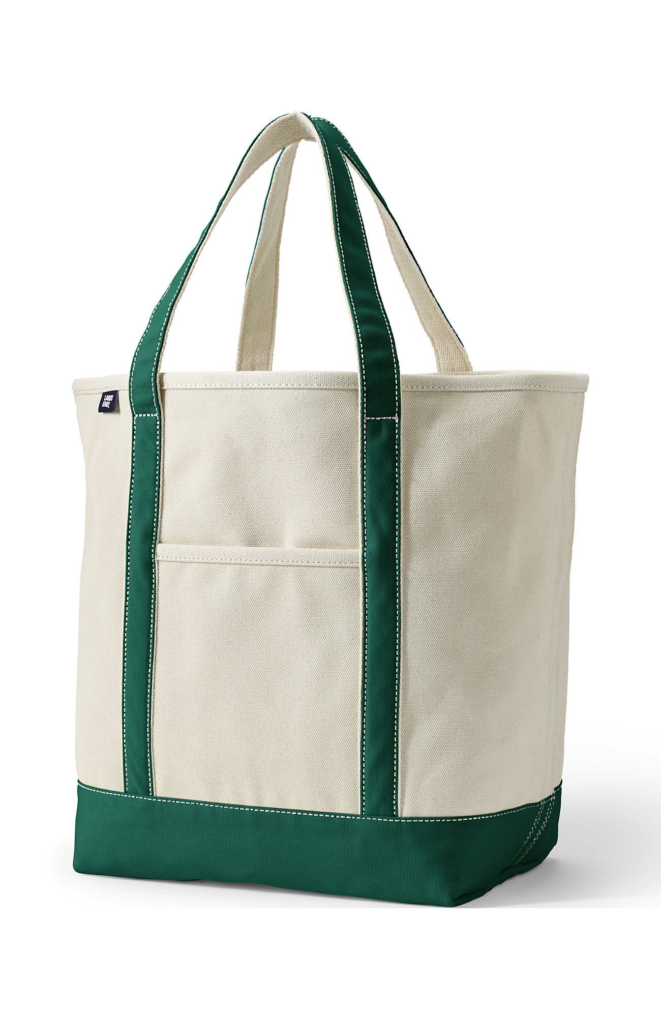Lands' End Open Top Canvas Tote Bag, Alternate, color, Natural/Bright Spruce