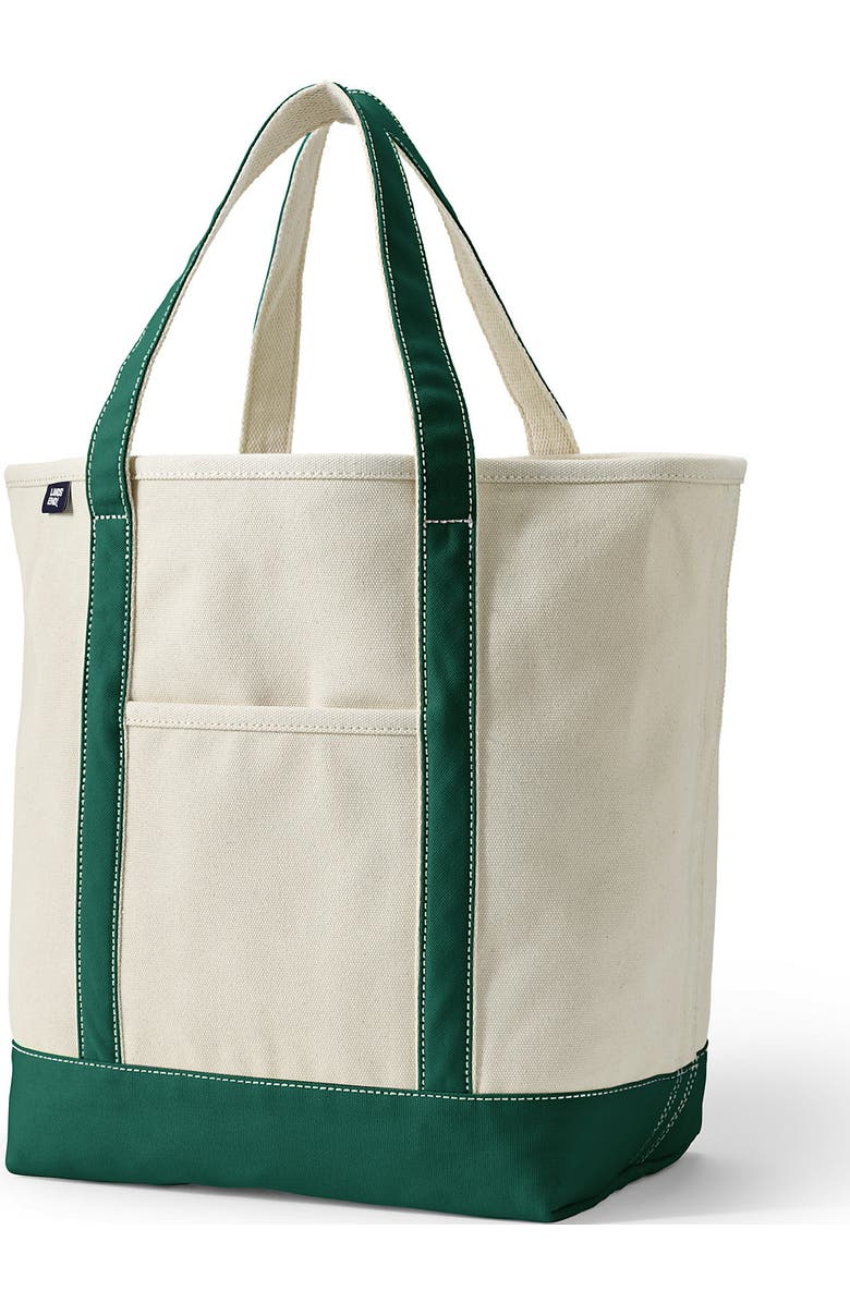 Lands' End Open Top Canvas Tote Bag, Alternate, color, Natural/Bright Spruce
