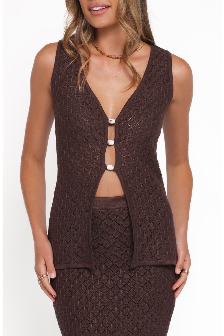 Asplie Pointelle Sweater Vest, Main, color, ESPRESSO