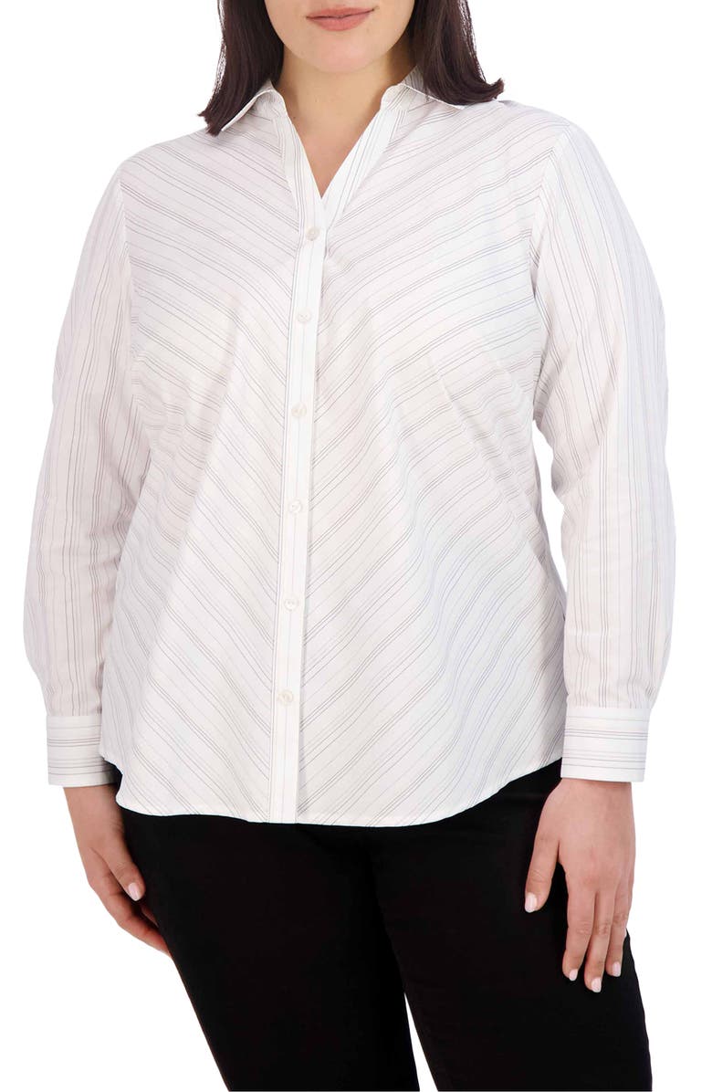 Foxcroft Mary Metallic Stripe Shirt, Main, color, White/ Black Stripe