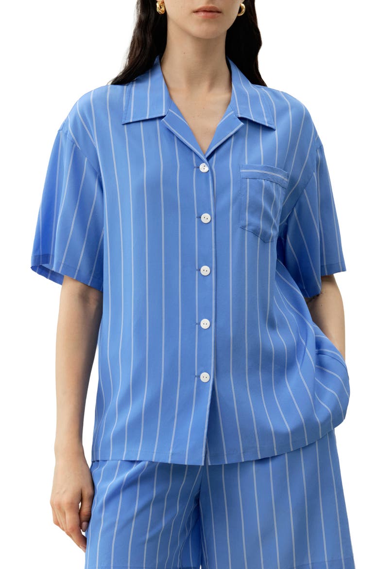 Women's Amalfi Striped Cuban Collar Silk Shirt, Main, color, Amalfi Stripe
