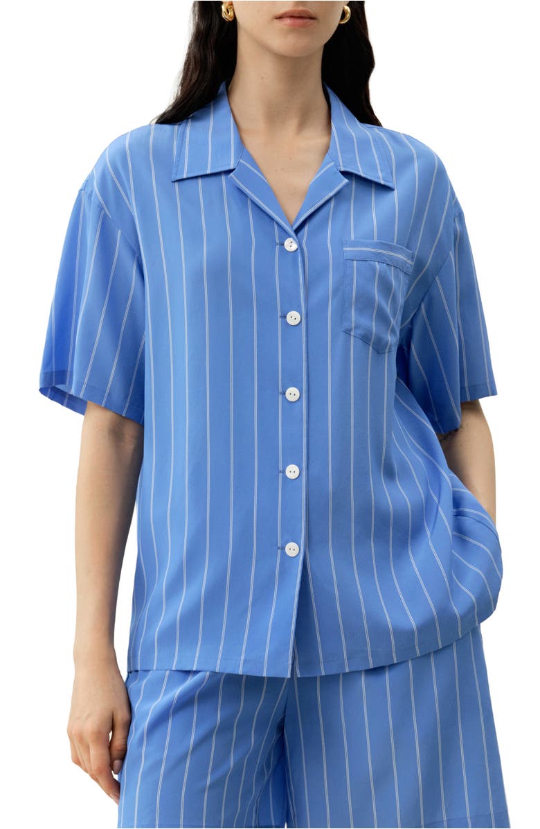 Lilysilk Women's Amalfi Striped Cuban Collar Silk Shirt, Main, color, Amalfi Stripe
