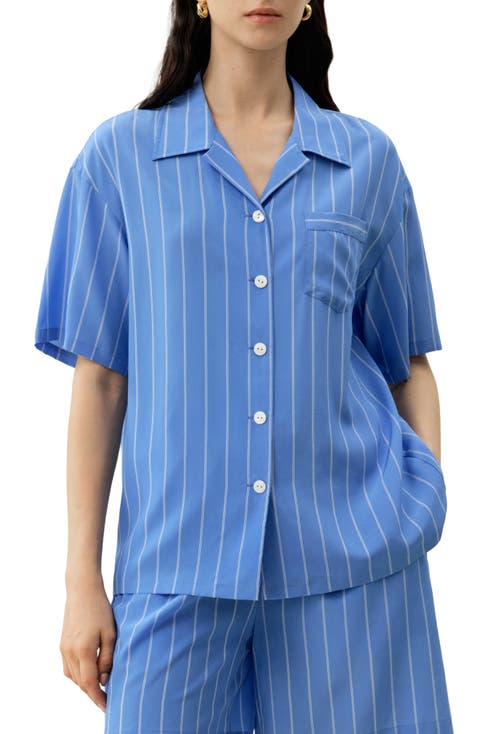 Women's Amalfi Striped Cuban Collar Silk Shirt