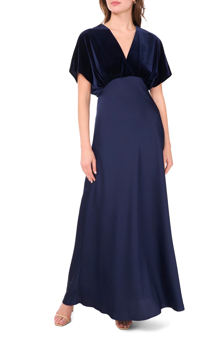 CeCe Dolman Sleeve Velvet & Satin Dress, Main, color, Classic Navy 407