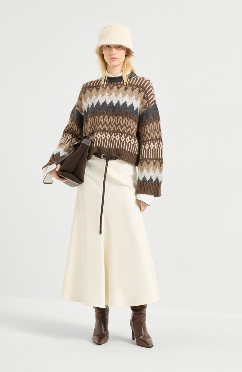 Brunello Cucinelli Dazzling mountain jacquard sweater, Alternate, color, Brown