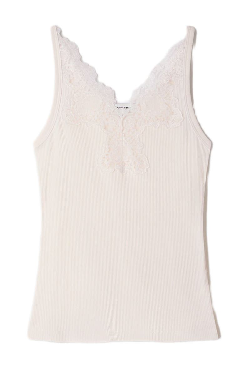 Ribbed vest top with lace, Alternate, color, Ecru