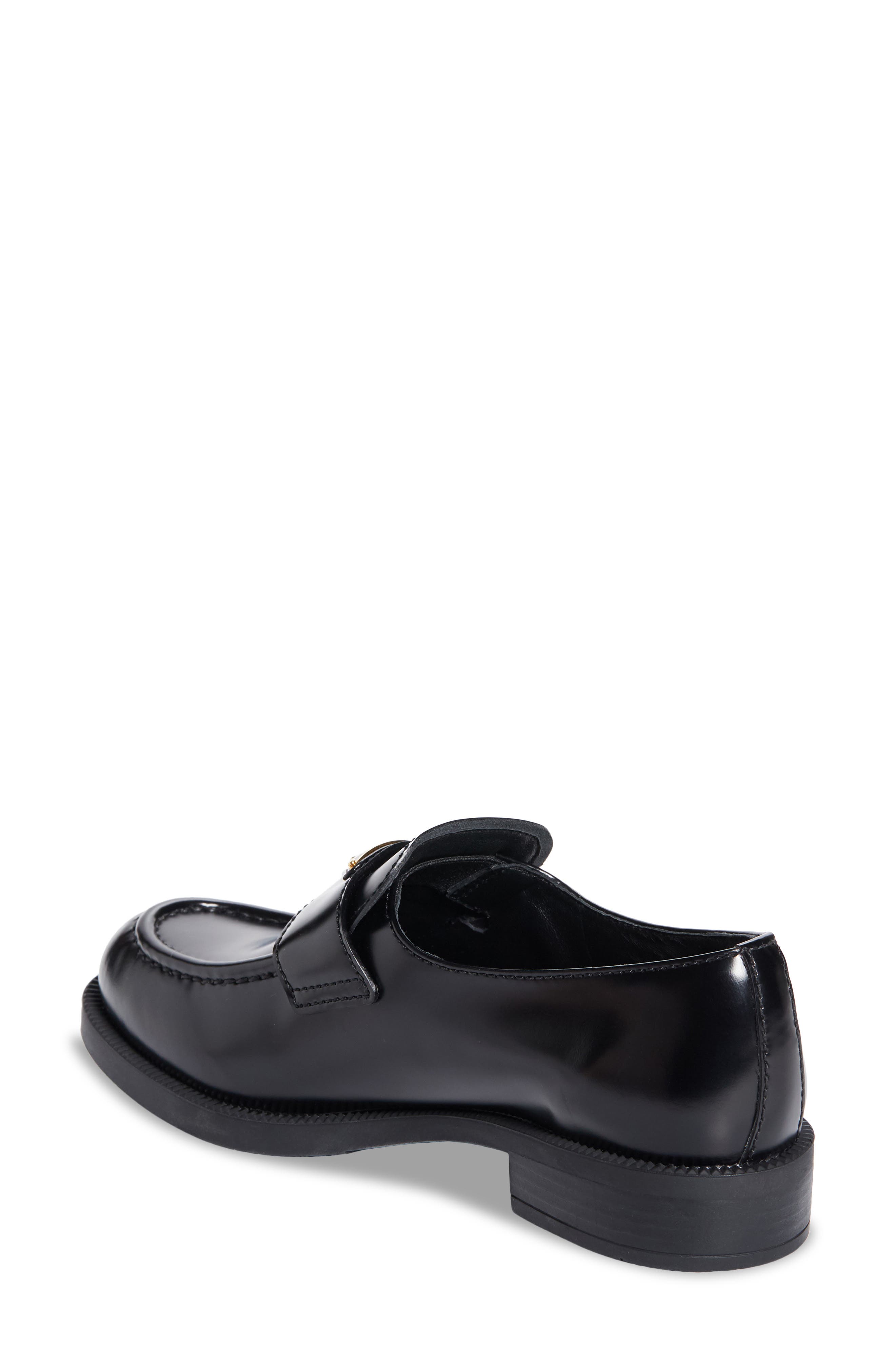 Prada Triangle Logo Patent Leather Loafer, Alternate, color, Nero
